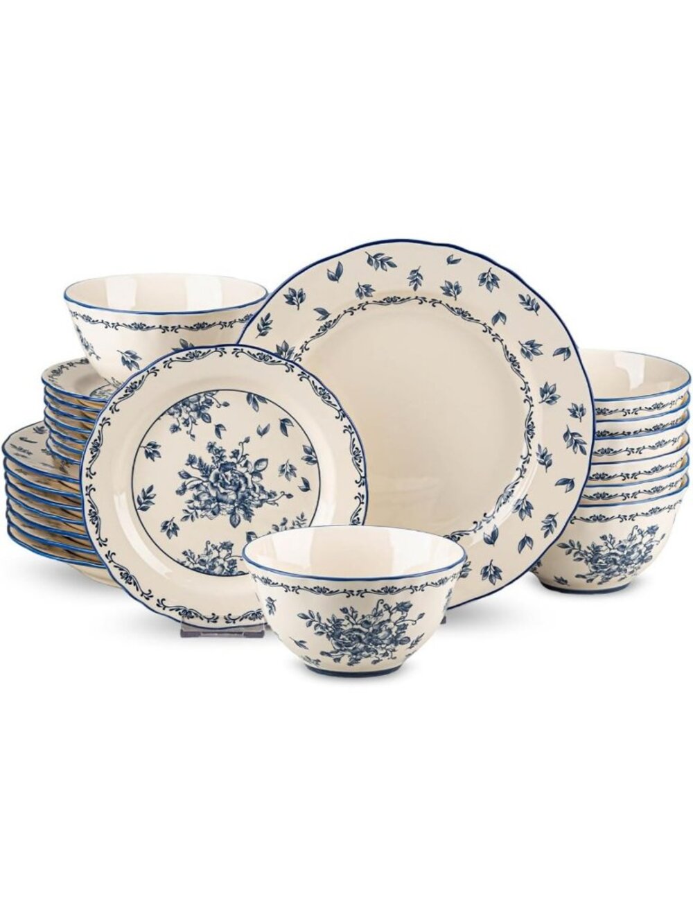 Vintage Cobalt Blue Ceramic Dinnerware Set - 16-Piece Elegant Tableware